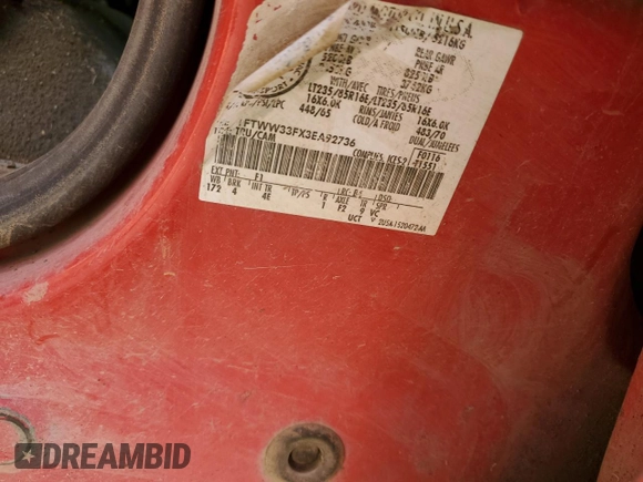 2003 Ford F-350 XL with VIN 1FTWW33FX3EA92736, listed as a Copart auction lot 43202075 with 287,887 mi miles and Salvage Title. Bid and sale history available at DreamBid. Image 14.