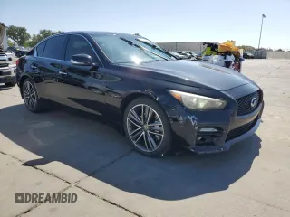 2014 Infiniti Q50 Premium with VIN JN1BV7ARXEM687605, listed as a Copart auction lot 61275535 with 104,337 mi miles and Salvage title. Bid and sale history available at DreamBid. Image 4.