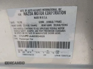 2009 Mazda 6 i Sport with VIN 1YVHP81A495M24828, listed as a IAAI auction lot 41722148 with 156,095 mi miles and . Bid and sale history available at carsss.com. Image 9.
