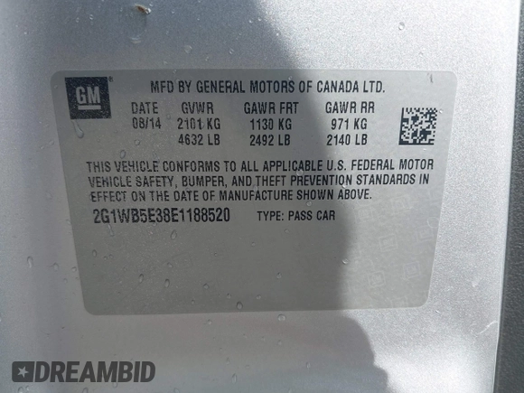 2014 Chevrolet Impala LT with VIN 2G1WB5E38E1188520, listed as a IAAI auction lot 41935176 with 82,503 mi miles and . Bid and sale history available at DreamBid. Image 9.