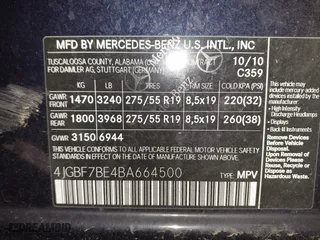 2011 Mercedes-Benz GL-Class GL 450 with VIN 4JGBF7BE4BA664500, listed as a IAAI auction lot 42099521 with 140,232 mi miles. Bid and sale history available at carsss.com. Image 9.