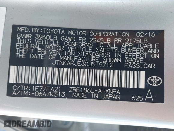 2016 Scion iM z VIN JTNKARJE3GJ519712, wystawiony jako IAAI lot #41827680 z przebiegiem 90 283 mil mil oraz . Historia ofert i sprzedaży dostępna na DreamBid. Obrazek 9.