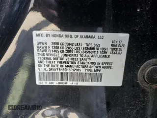 2017 Honda Pilot EX-L z VIN 5FNYF6H59HB092985, wystawiony jako Copart lot #55621225 z przebiegiem 86 510 mil mil oraz Szkoda całkowita • Salvage title. Historia ofert i sprzedaży dostępna na DreamBid. Obrazek 14.