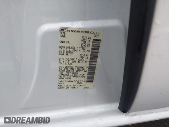 2022 Nissan Frontier S with VIN 1N6ED1EK0NN602334, listed as a IAAI auction lot 41190840 with 37,540 mi miles. Bid and sale history available at carsss.com. Image 9.