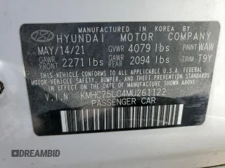 2021 Hyundai Ioniq SE with VIN KMHC75LC4MU261122, listed as a Copart auction lot 88657405 with 26,926 mi miles and Salvage Title. Bid and sale history available at DreamBid. Image 12.