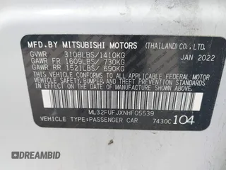 2022 Mitsubishi Mirage ES with VIN ML32FUFJXNHF05539, listed as a IAAI auction lot 41545670 with Not provided miles and . Bid and sale history available at DreamBid. Image 9.