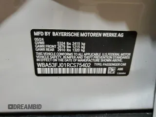 2024 BMW 5 Series 530i xDrive with VIN WBA53FJ01RCS75402, listed as a Copart auction lot 88289285 with 8,802 mi miles and Salvage Title. Bid and sale history available at carsss.com. Image 12.