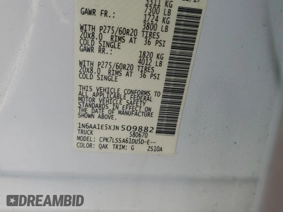 2018 Nissan Titan SV with VIN 1N6AA1E5XJN509882, listed as a Copart auction lot 60162995 with 149,352 mi miles and Salvage title. Bid and sale history available at DreamBid. Image 12.