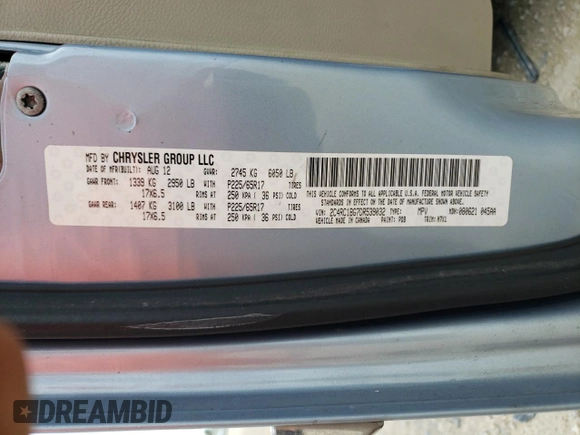 2013 Chrysler Town & Country Touring with VIN 2C4RC1BG7DR539032, listed as a Copart auction lot 71393964 with 115,365 mi miles and Salvage Title. Bid and sale history available at DreamBid. Image 13.