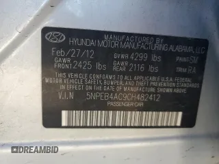2012 Hyundai Sonata GLS with VIN 5NPEB4AC9CH482412, listed as a Copart auction lot 51646775 with 219,319 mi miles and Salvage Title. Bid and sale history available at carsss.com. Image 12.