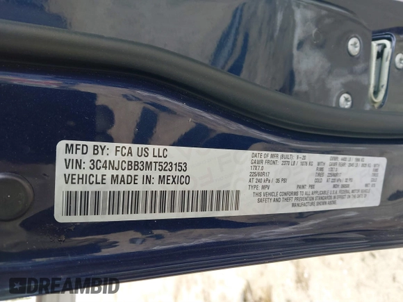 2021 Jeep Compass Altitude с VIN 3C4NJCBB3MT523153, выставлен на аукционе IAAI как лот 41394050 с пробегом 51 657 миль миль и . История ставок и продаж доступна на DreamBid. Изображение 9.