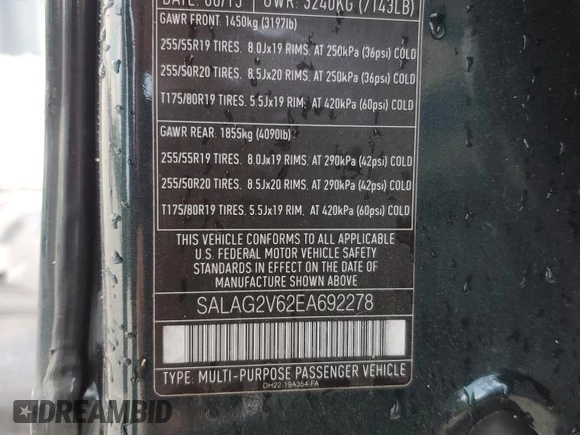 2014 Land Rover LR4 HSE with VIN SALAG2V62EA692278, listed as a Copart auction lot 72342764 with 147,208 mi miles and Salvage Title. Bid and sale history available at DreamBid. Image 14.