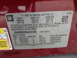 2016 Chevrolet Traverse LT with VIN 1GNKRGKD5GJ241409, listed as a IAAI auction lot 42151146 with 98,338 mi miles. Bid and sale history available at carsss.com. Image 9.