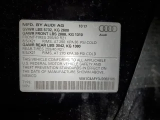 2018 Audi SQ5 Prestige with VIN WA1C4AFY3J2083105, listed as a Copart auction lot 37933474 with 58,064 mi miles and . Bid and sale history available at DreamBid. Image 12.