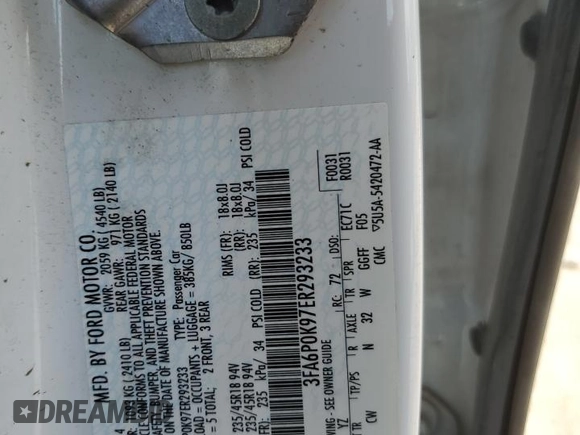 2014 Ford Fusion Titanium с VIN 3FA6P0K97ER293233, выставлен на аукционе Copart как лот 54256985 с пробегом 111 854 миль миль и Списание • Salvage title. История ставок и продаж доступна на DreamBid. Изображение 12.