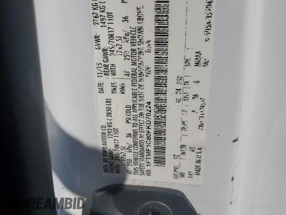 2015 Ford F-150 XL z VIN 1FTMF1C80FKD70224, wystawiony jako Copart lot #50865515 z przebiegiem 173 647 mil mil oraz Szkoda całkowita • Salvage title. Historia ofert i sprzedaży dostępna na DreamBid. Obrazek 12.
