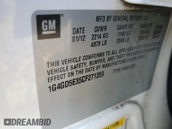 2012 Buick LaCrosse Premium 1 with VIN 1G4GD5E35CF271359, listed as a Copart auction lot 72017694 with 243,596 mi miles and Salvage Title. Bid and sale history available at carsss.com. Image 14.