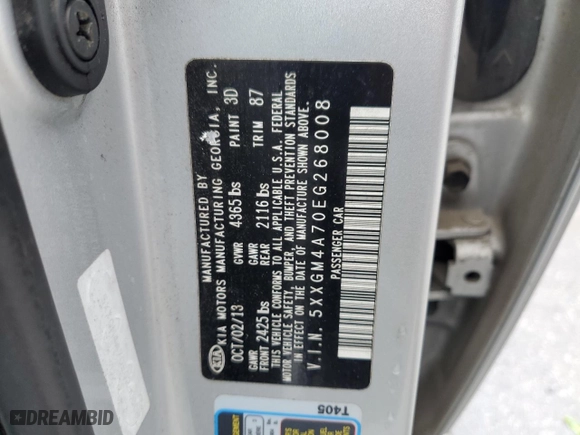 2014 Kia Optima LX with VIN 5XXGM4A70EG268008, listed as a Copart auction lot 86485944 with 195,629 mi miles and Clean Title. Bid and sale history available at carsss.com. Image 13.