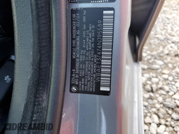 2004 BMW 3 Series 325i with VIN WBAET37474NJ95589, listed as a Copart auction lot 43966055 with 214,638 mi miles and Salvage Title. Bid and sale history available at carsss.com. Image 14.