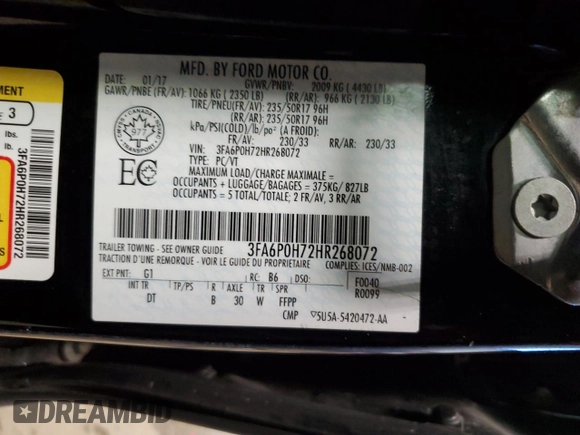 2017 Ford Fusion SE z VIN 3FA6P0H72HR268072, wystawiony jako Copart lot #42571615 z przebiegiem 152 229 mil mil oraz Szkoda całkowita • Salvage title. Historia ofert i sprzedaży dostępna na DreamBid. Obrazek 13.