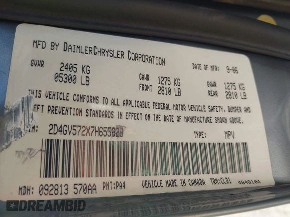 2007 Dodge Magnum R/T with VIN 2D4GV572X7H655828, listed as a IAAI auction lot 40561783 with 166,143 mi miles and . Bid and sale history available at carsss.com. Image 9.