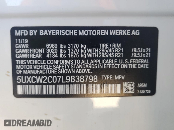 2020 BMW X7 xDrive40i with VIN 5UXCW2C07L9B38798, listed as a Copart auction lot 46423935 with 68,461 mi miles and Salvage Title. Bid and sale history available at carsss.com. Image 13.