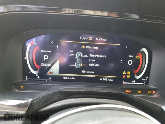 2024 Nissan Pathfinder Platinum with VIN 5N1DR3DG5RC287469, listed as a Copart auction lot 58971765 with 1,812 mi miles and Salvage title. Bid and sale history available at DreamBid. Image 9.
