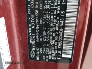 2017 Hyundai Tucson SE z VIN KM8J3CA4XHU446106, wystawiony jako Copart lot #57029075 z przebiegiem 97 890 mil mil oraz Szkody całkowita. Historia ofert i sprzedaży dostępna na DreamBid. Obrazek 13.