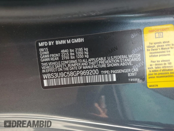 2016 BMW M4 with VIN WBS3U9C58GP969200, listed as a Copart auction lot 64561124 with 42,563 mi miles and Salvage Title. Bid and sale history available at carsss.com. Image 14.