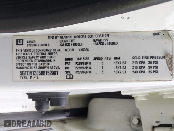 2008 Hummer H3 SUV with VIN 5GTEN13E588152981, listed as a IAAI auction lot 41849252 with 173,428 mi miles and . Bid and sale history available at DreamBid. Image 9.