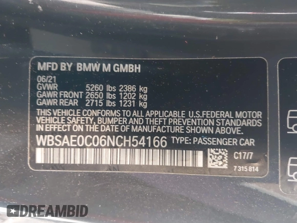 2022 BMW M8 Competition with VIN WBSAE0C06NCH54166, listed as a IAAI auction lot 41776580 with 1 mi miles. Bid and sale history available at carsss.com. Image 9.