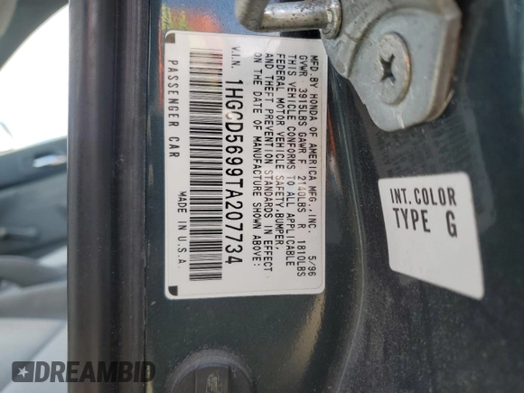 1996 Honda Accord Value with VIN 1HGCD5699TA207734, listed as a Copart auction lot 45049365 with 269,491 mi miles and Salvage Title. Bid and sale history available at DreamBid. Image 14.