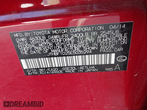 2014 Lexus IS 250 z VIN JTHBF1D25E5035294, wystawiony jako IAAI lot #42547687 z przebiegiem 143 638 mil mil oraz . Historia ofert i sprzedaży dostępna na DreamBid. Obrazek 9.
