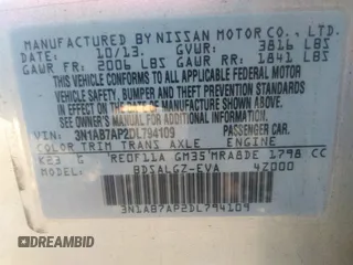 2013 Nissan Sentra S with VIN 3N1AB7AP2DL794109, listed as a IAAI auction lot 41217692 with 128,249 mi miles and . Bid and sale history available at DreamBid. Image 9.