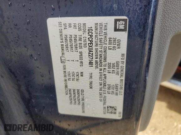 2010 Chevrolet Silverado 1500 Work Truck with VIN 1GCPCPEX0AZ271481, listed as a Copart auction lot 43697235 with 129,897 mi miles and Salvage Title. Bid and sale history available at DreamBid. Image 13.