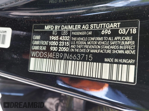 2018 Mercedes-Benz CLA 250 z VIN WDDSJ4EB9JN663715, wystawiony jako IAAI lot #42255271 z przebiegiem 72 242 mil mil oraz . Historia ofert i sprzedaży dostępna na DreamBid. Obrazek 9.