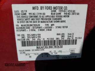 2019 Ford EcoSport SE with VIN MAJ6S3GL8KC282630, listed as a Copart auction lot 54674215 with 19,529 mi miles and Salvage Title. Bid and sale history available at DreamBid. Image 13.