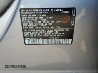2020 Volkswagen Atlas SEL with VIN 1V2MC2CA6LC207180, listed as a Copart auction lot 61942554 with 58,814 mi miles and Clean title. Bid and sale history available at DreamBid. Image 12.