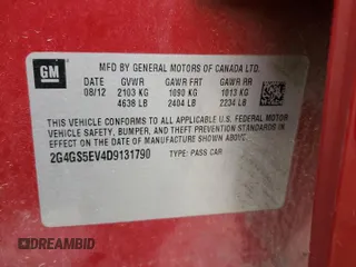 2013 Buick Regal Turbo Premium 1 с VIN 2G4GS5EV4D9131790, выставлен на аукционе Copart как лот 52050975 с пробегом 182 013 миль миль и Чистый • Clean title. История ставок и продаж доступна на DreamBid. Изображение 14.