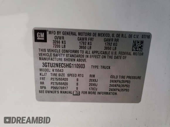 2017 GMC Sierra 1500 SLT z VIN 3GTU2NEC5HG110903, wystawiony jako Copart lot #52779405 z przebiegiem 85 528 mil mil oraz Szkoda całkowita • Salvage title. Historia ofert i sprzedaży dostępna na DreamBid. Obrazek 12.