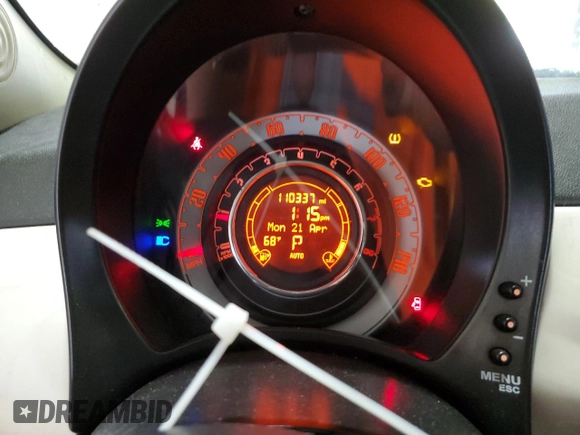 2012 FIAT 500 Pop with VIN 3C3CFFAR5CT349002, listed as a Copart auction lot 53373255 with 110,337 mi miles and Salvage title. Bid and sale history available at DreamBid. Image 9.