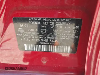 2022 Hyundai Accent SE with VIN 3KPC24A6XNE183245, listed as a IAAI auction lot 42216371 with 20,599 mi miles and . Bid and sale history available at DreamBid. Image 9.
