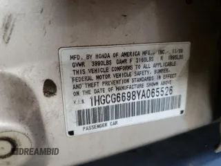 2000 Honda Accord SE with VIN 1HGCG6698YA065526, listed as a Copart auction lot 51830715 with 262,393 mi miles and Salvage title. Bid and sale history available at DreamBid. Image 12.