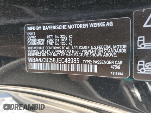 2018 BMW 4 Series 430i xDrive z VIN WBA4Z3C58JEC48985, wystawiony jako Copart lot #60398875 z przebiegiem 65 643 mil mil oraz Szkoda całkowita • Salvage title. Historia ofert i sprzedaży dostępna na DreamBid. Obrazek 12.