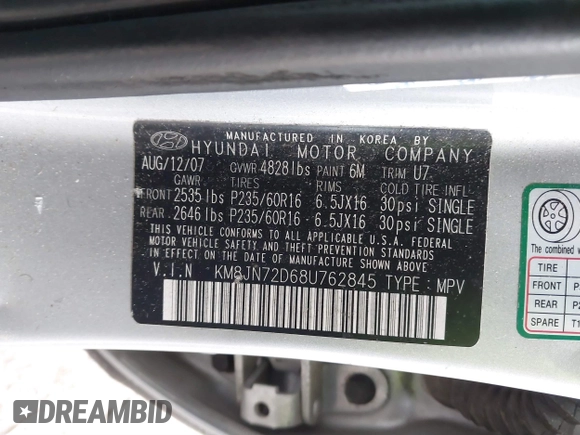 2008 Hyundai Tucson SE with VIN KM8JN72D68U762845, listed as a IAAI auction lot 41839903 with 188,546 mi miles. Bid and sale history available at carsss.com. Image 14.