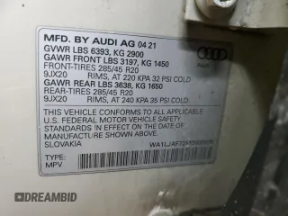 2021 Audi Q7 Premium Plus with VIN WA1LJAF72MD038939, listed as a Copart auction lot 85394184 with 61,947 mi miles and Salvage title. Bid and sale history available at DreamBid. Image 13.
