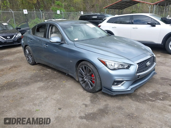 2018 Infiniti Q50 3.0t LUXE with VIN JN1EV7AP1JM590220, listed as a IAAI auction lot 42049026 with 88,985 mi miles. Bid and sale history available at carsss.com. Image 1.