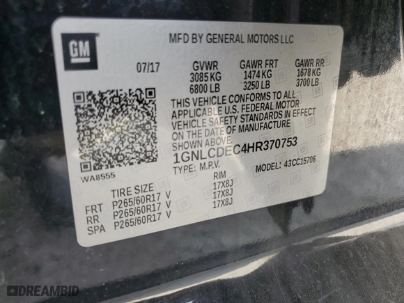 2017 Chevrolet Tahoe Commercial with VIN 1GNLCDEC4HR370753, listed as a Copart auction lot 51848465 with 170,898 mi miles and Salvage Title. Bid and sale history available at carsss.com. Image 13.