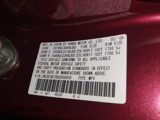 2008 Honda CR-V EX-L with VIN JHLRE48798C058929, listed as a IAAI auction lot 42054765 with 196,375 mi miles. Bid and sale history available at carsss.com. Image 9.