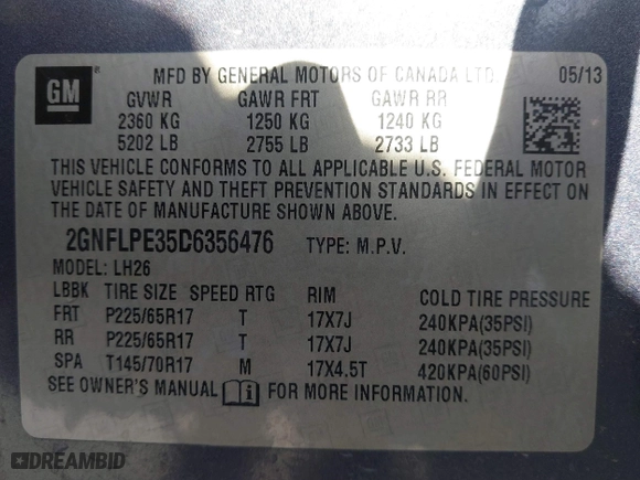 2013 Chevrolet Equinox LT with VIN 2GNFLPE35D6356476, listed as a IAAI auction lot 41192892 with 202,922 mi miles. Bid and sale history available at carsss.com. Image 9.